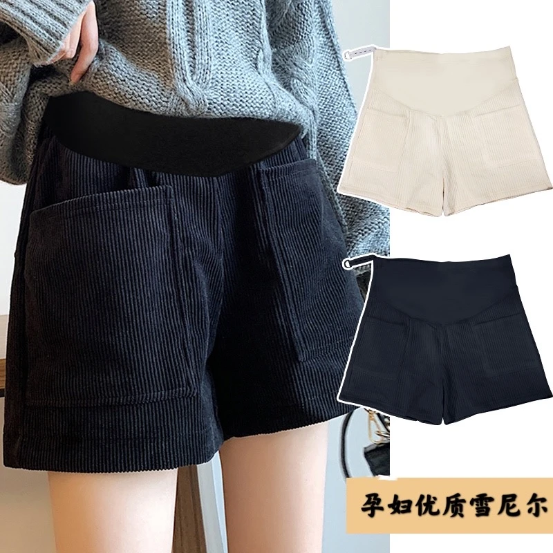 孕妇短裤秋冬时尚加厚高腰显瘦百搭雪尼尔阔腿裤外穿托腹短裤靴裤
