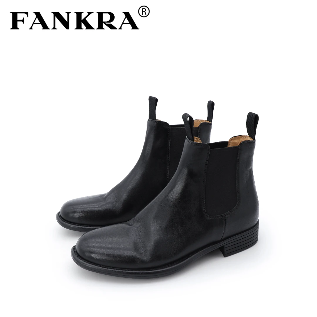 切尔西靴女水洗马皮短筒靴秋冬新款真皮厚底复古做旧英伦风马丁靴