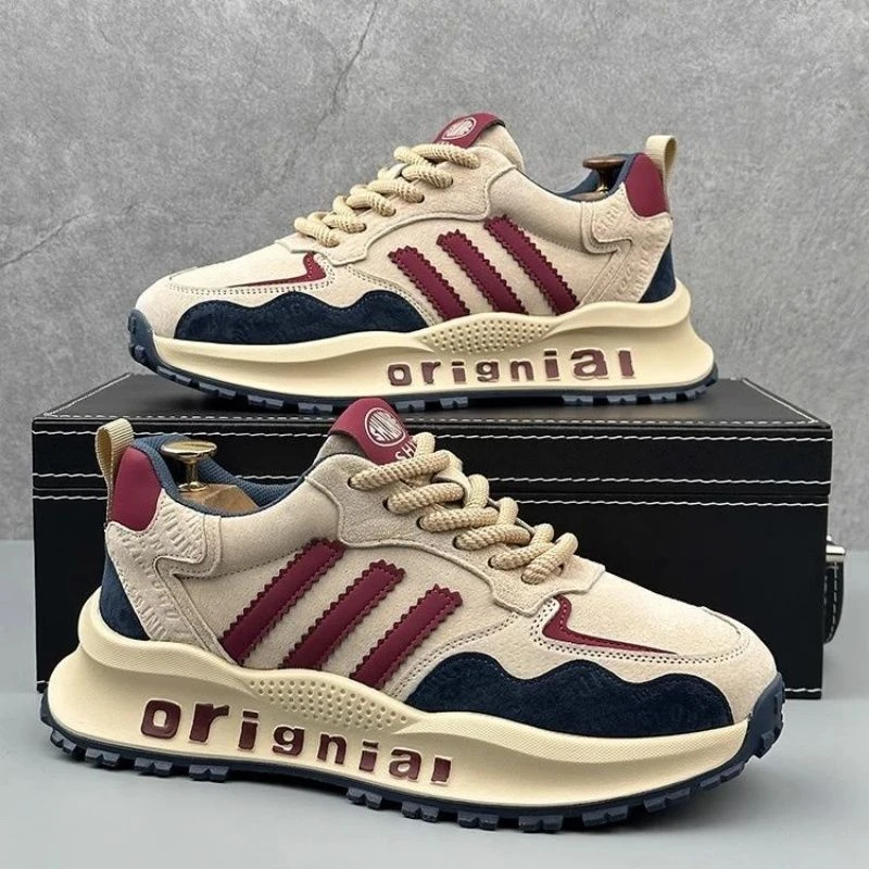 爆款复古三道杠厚底增高老爹2025新款百搭运动休闲阿甘鞋透气