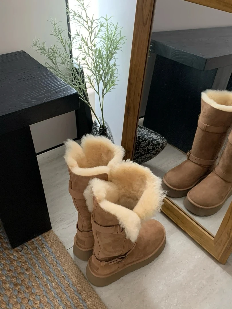 【V口—骑士靴】高款-3cm-皮毛一体潮流加绒保暖冬季休闲百搭