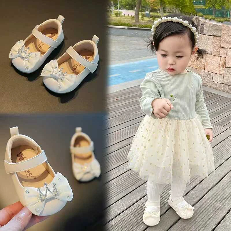 婴幼儿公主小皮鞋水钻平底学步鞋2025春季新款女宝宝软底防滑洋气