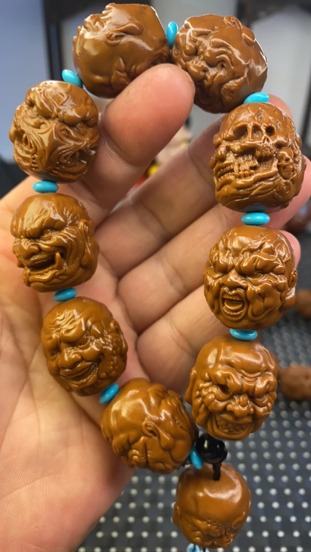 2.2山鬼向死由生双面雕刻手串黄金树上沉水核不是橄榄核是沉水核