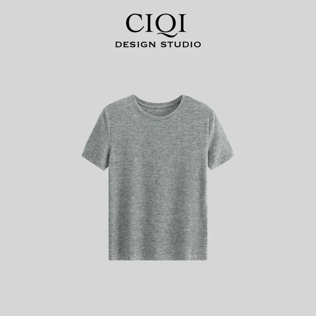 CIQI STUDIO【简约随性】夏季弹力亲肤感圆领时尚百搭短袖T恤0938