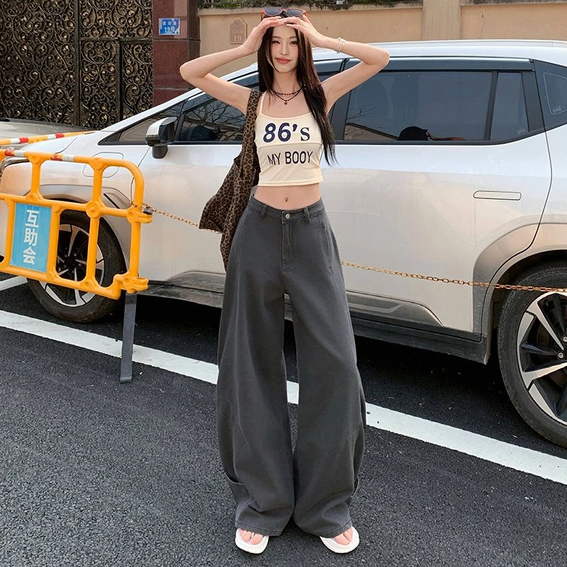 高级感弯刀阔腿牛仔裤女2025秋季新款高腰显瘦垂感宽松百搭镰刀裤