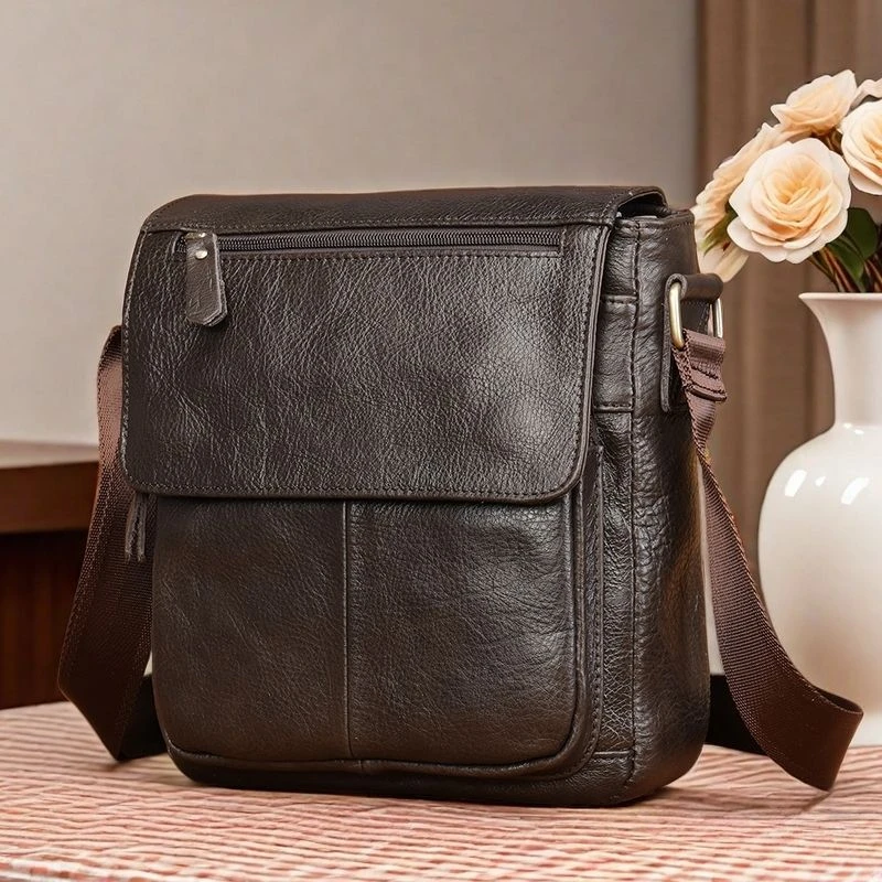 男士真皮背包大容量复古单肩斜挎包休闲头层牛皮男式商务通勤皮包