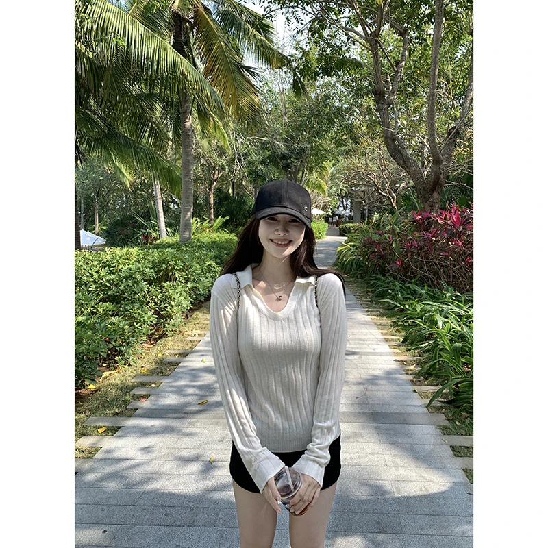 EKOOL衣库 羊毛套头针织衫轻薄修身显瘦翻领坑条长袖上衣C5021408