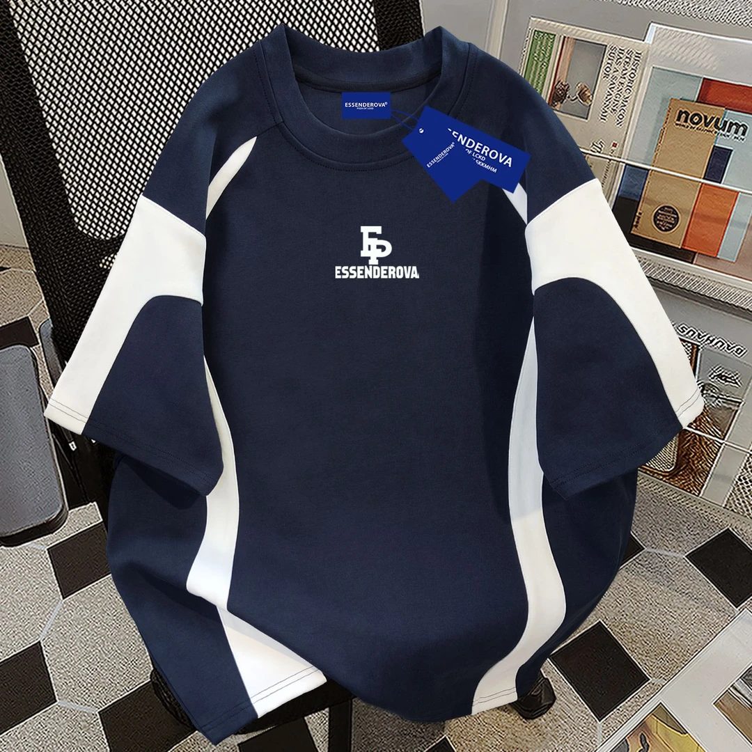 100%纯棉欧美风设计感短袖t恤男女夏季新款宽松圆领遮肚子上衣服