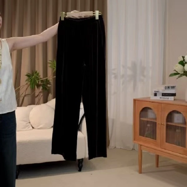 秋季新款国风丝绒长裤气质慵懒风休闲裤2025C8093-婷婷杭锦仓