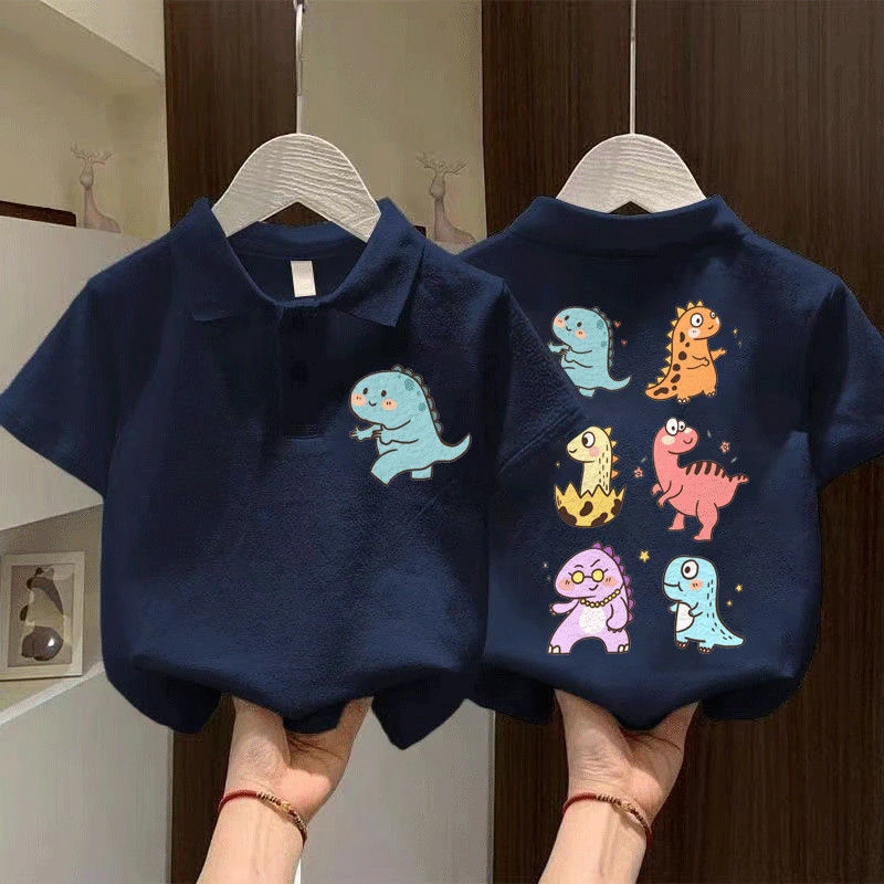 新款儿童polo夏季恐龙短袖T恤2025夏装纯棉新款洋气女童印花上衣t