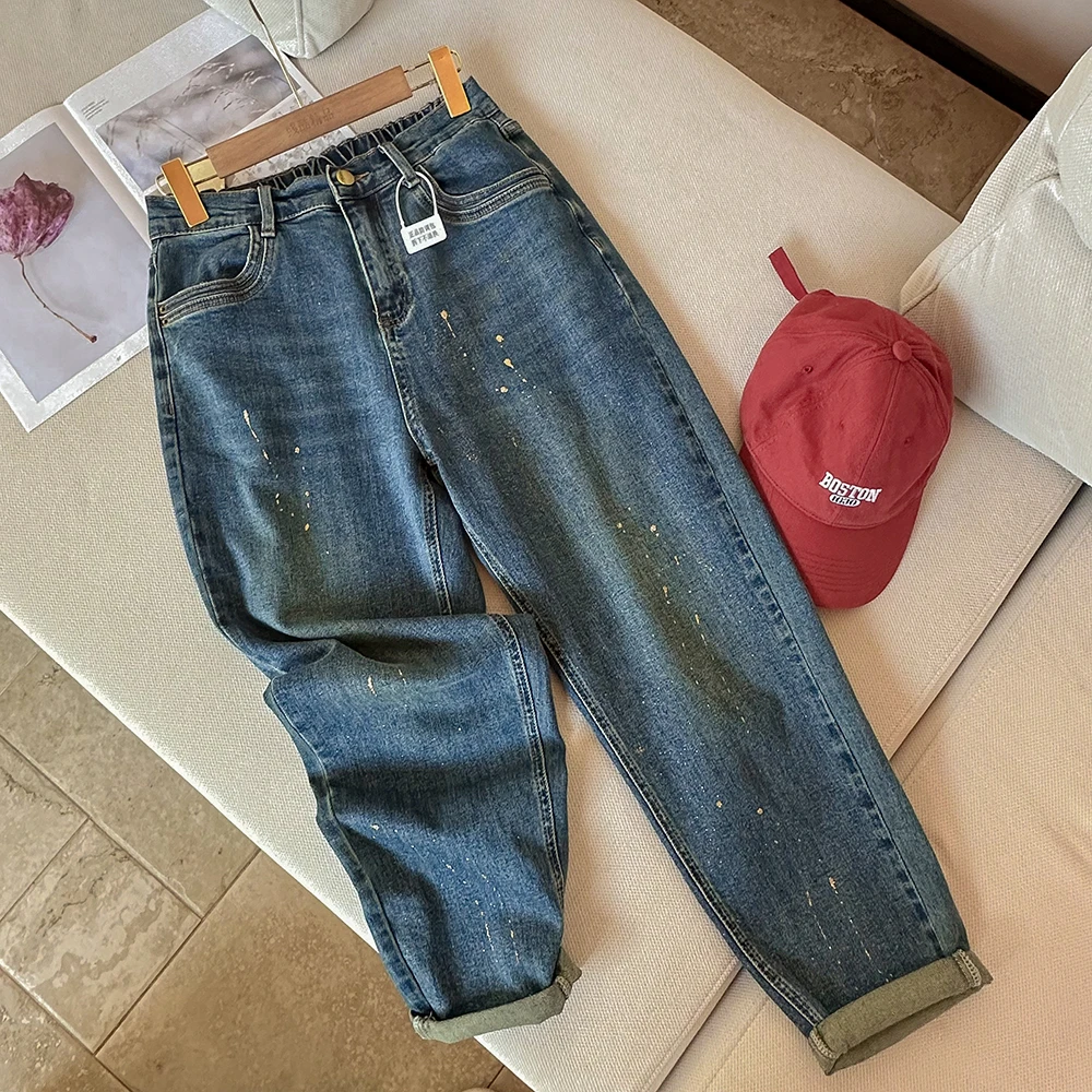 秋上新加大码女裤胖mm显瘦弹力休闲牛仔直筒裤长裤200斤_8203-QJ