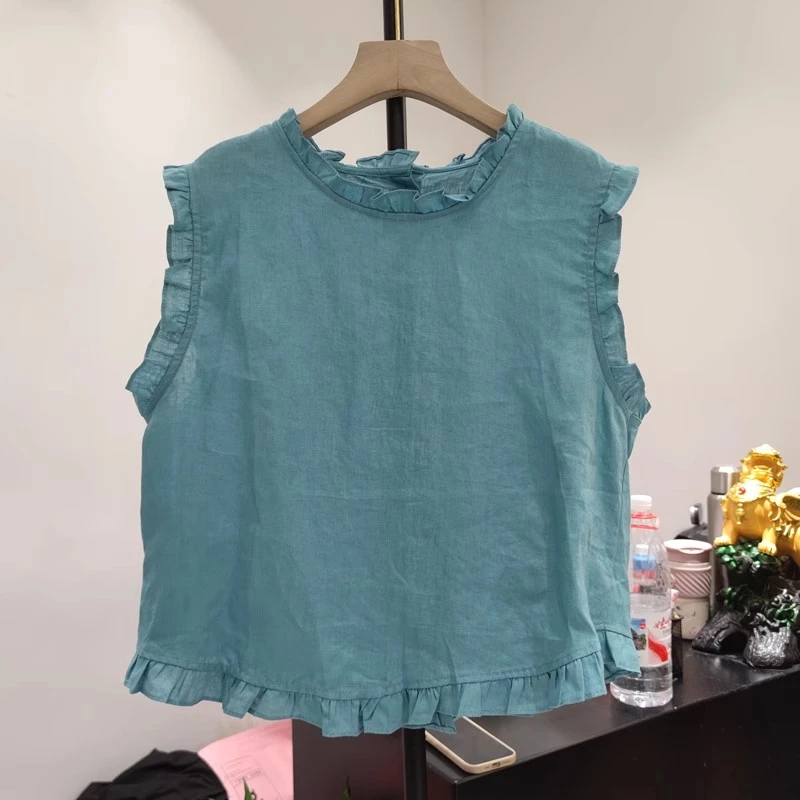 设计感小众木耳边无袖衬衫女装2025夏季新款简约宽松显瘦百搭上衣