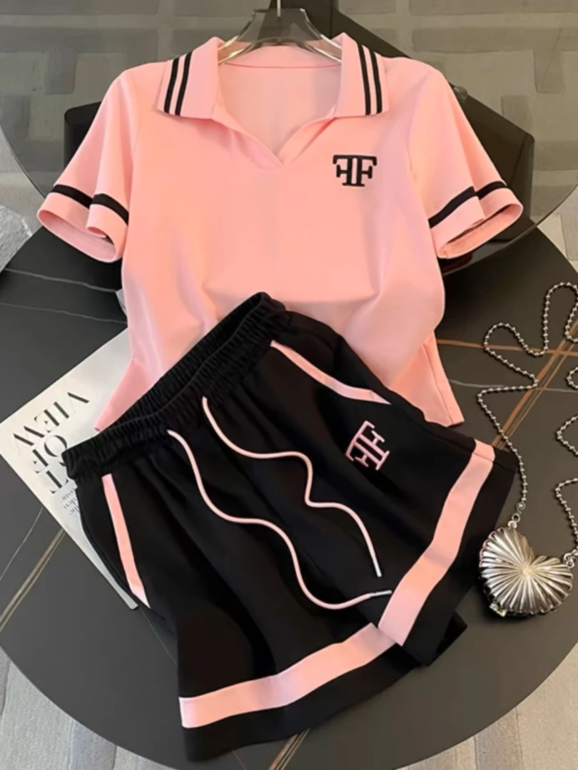 洋气时髦休闲运动服套装女夏季2025新款polo衫短袖短裤跑步两件套