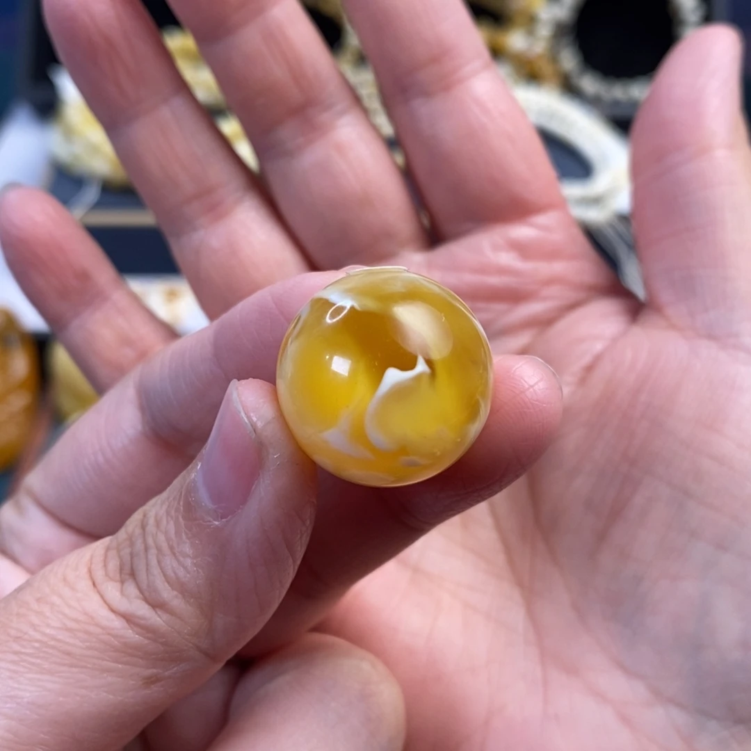 蜜蜡未镶嵌裸石金溶洞妖花圆珠单珠21.6