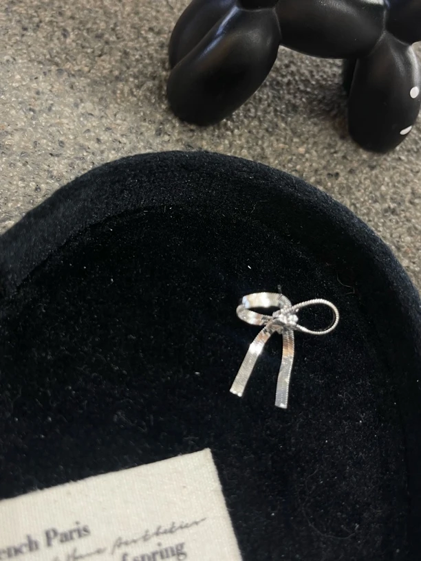 925银耳饰 新品 蛇骨蝴蝶结耳钉 通体银