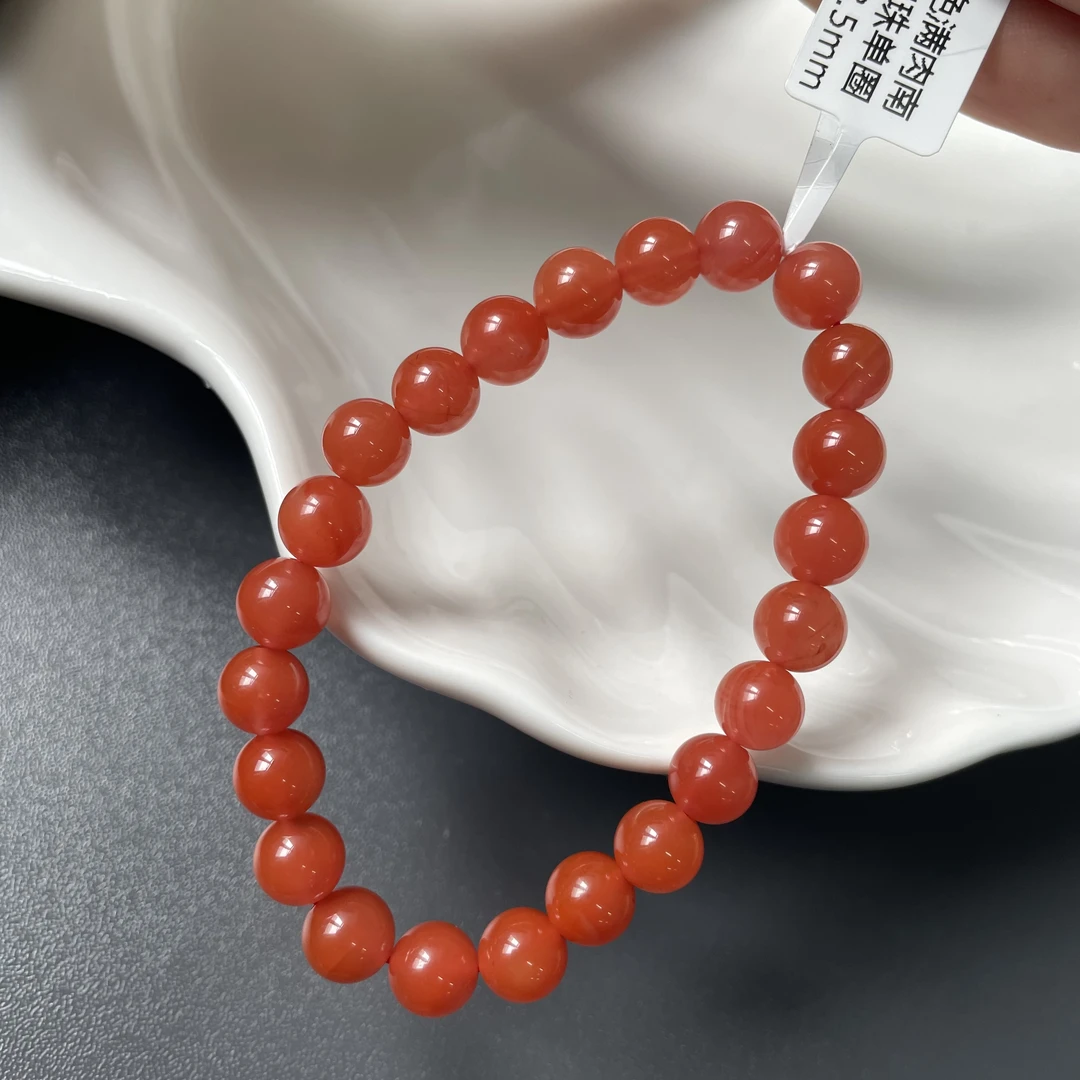 保山满色满肉南红玛瑙圆珠单圈手串约8-8.5mm