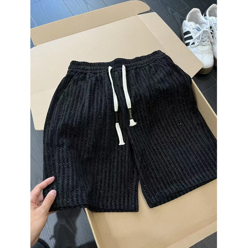 满天星小香风针织短裤男款夏季痞帅潮牌五分裤美式复古宽松休闲裤