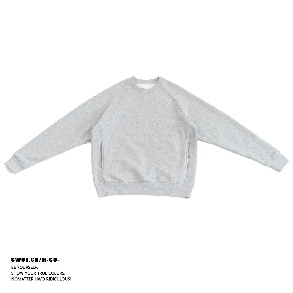 SWOT.CR日系复古500G重磅纯色插肩袖抓绒圆领宽松休闲套头卫衣男