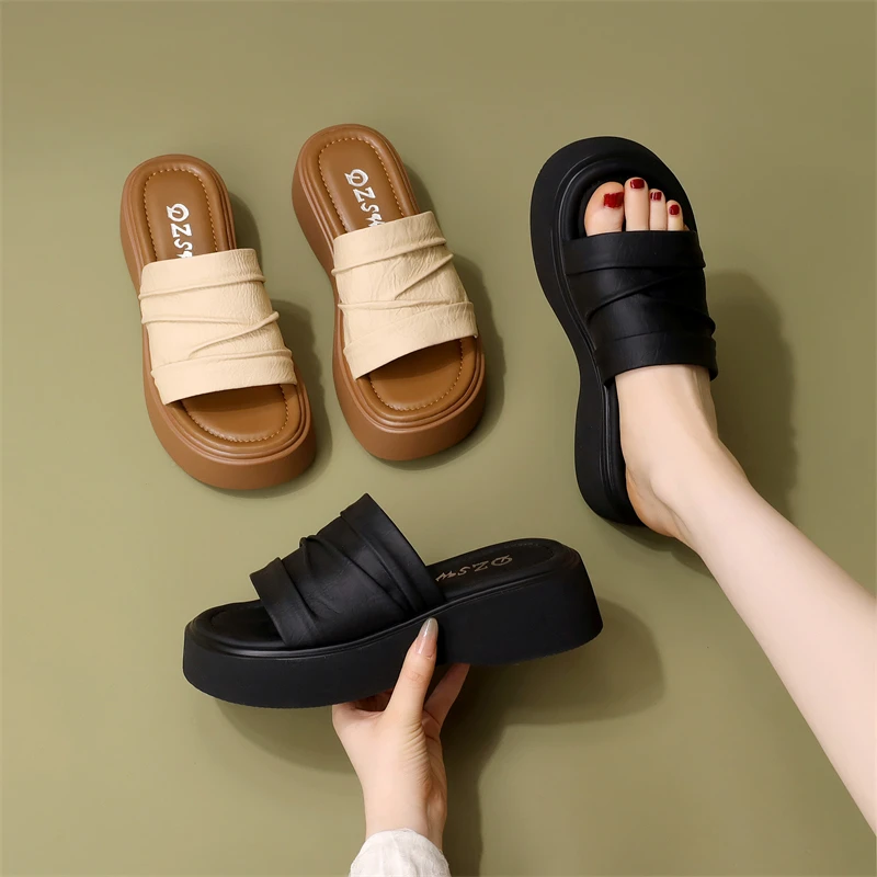 【跟高5厘米】厚底夏季外穿拖鞋女鞋2025新款时尚舒适软底休闲凉鞋
