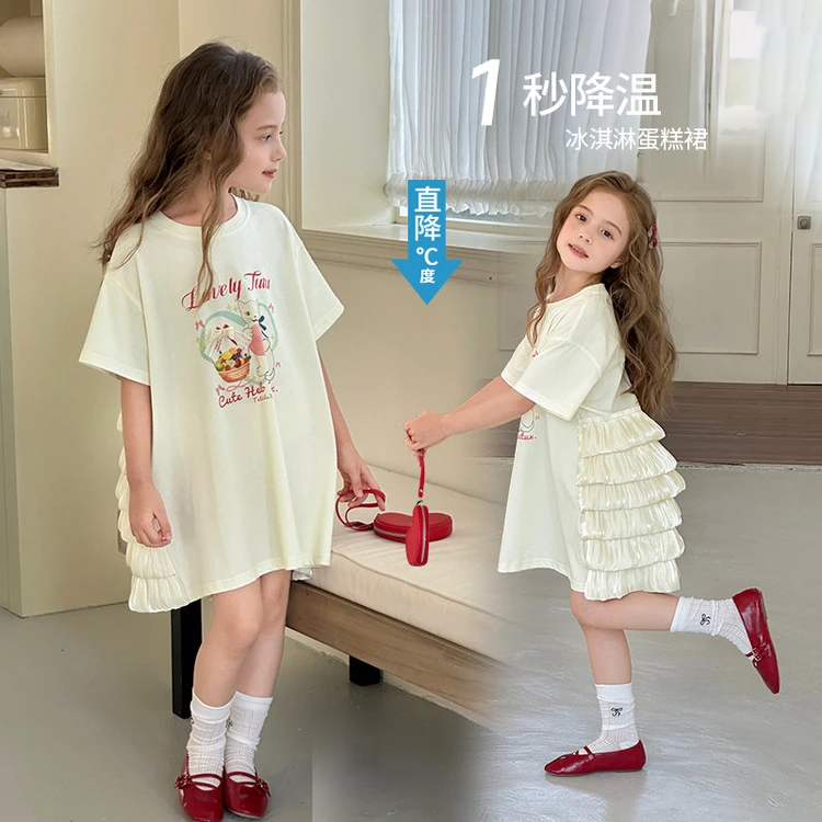 【凉感索罗那•甜美珠光蛋糕T裙】女童夏季新款连衣裙韩版蓬蓬裙