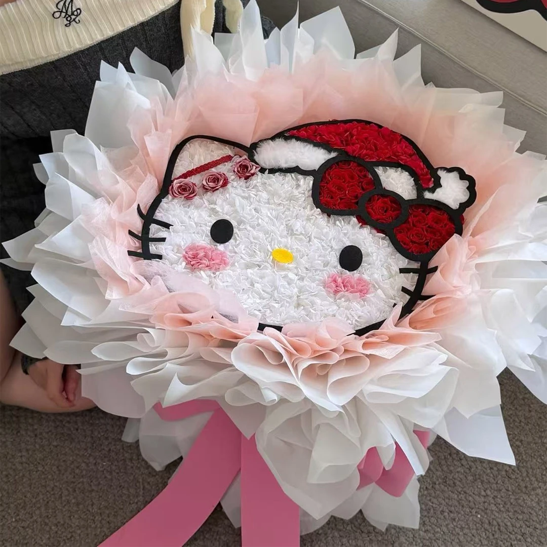 圣诞节永生花小猫礼盒送女生花束生日礼物真花标本情人节走心摆件