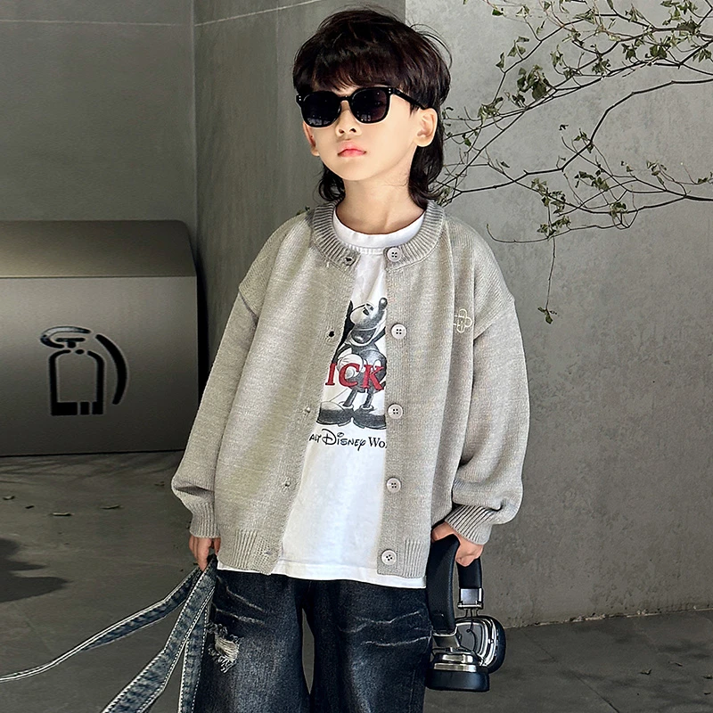 男童毛衣开衫春秋款儿童针织外套2025春装新款童装男孩洋气上衣潮