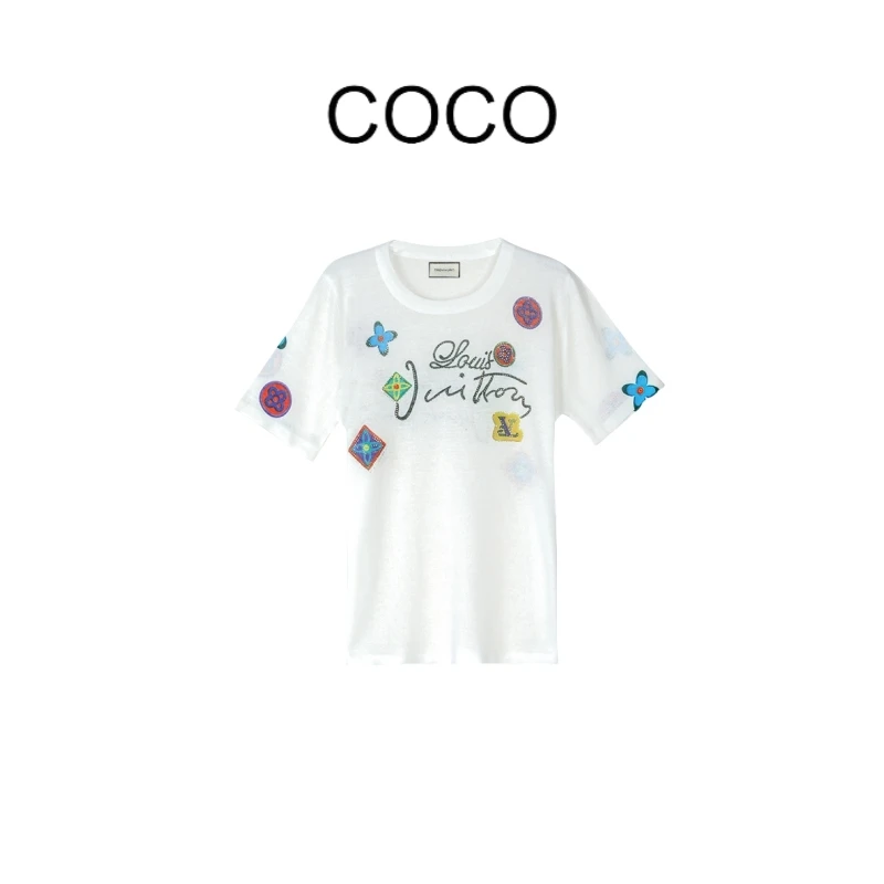 【COCO LESLEY】轻奢重工烫钻印染彩色字母针织开衫夏季时尚薄款凉