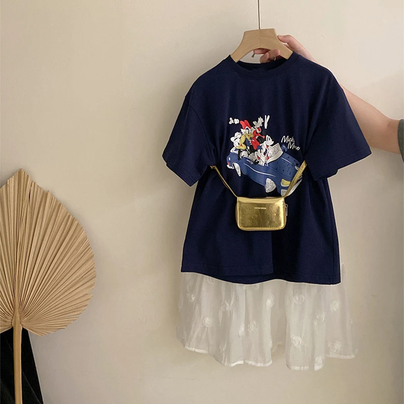 【安安家】女童夏季卡通印花短袖上衣t恤花朵半身裙两件套潮Z-LAH02