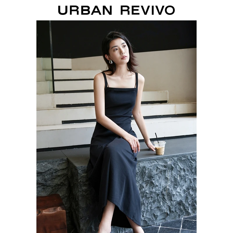 UR女装高街休闲风捏褶包边吊带连衣裙UWJ740065