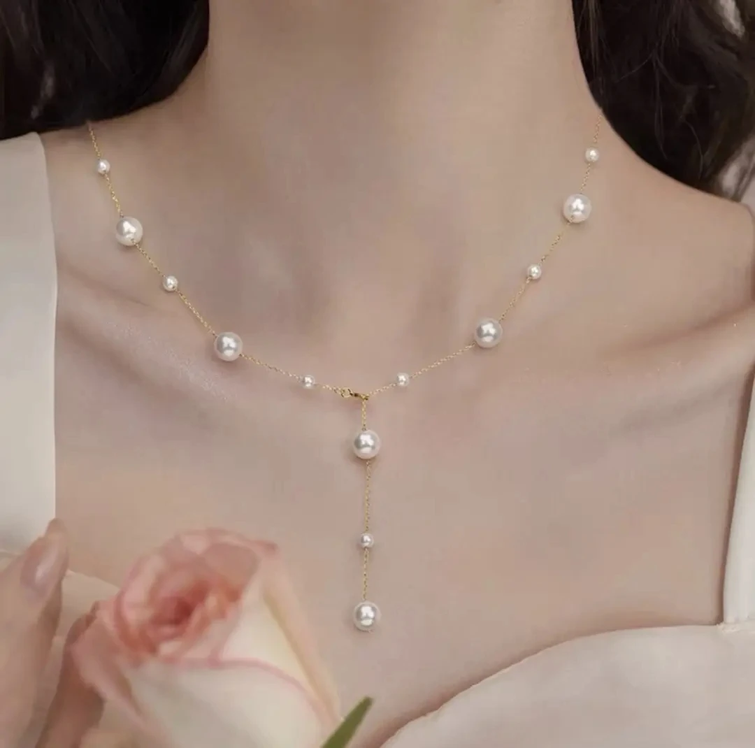 铜合金仿珍珠项链 满天星y字链 毛衣链 时尚百搭 （6㎜）