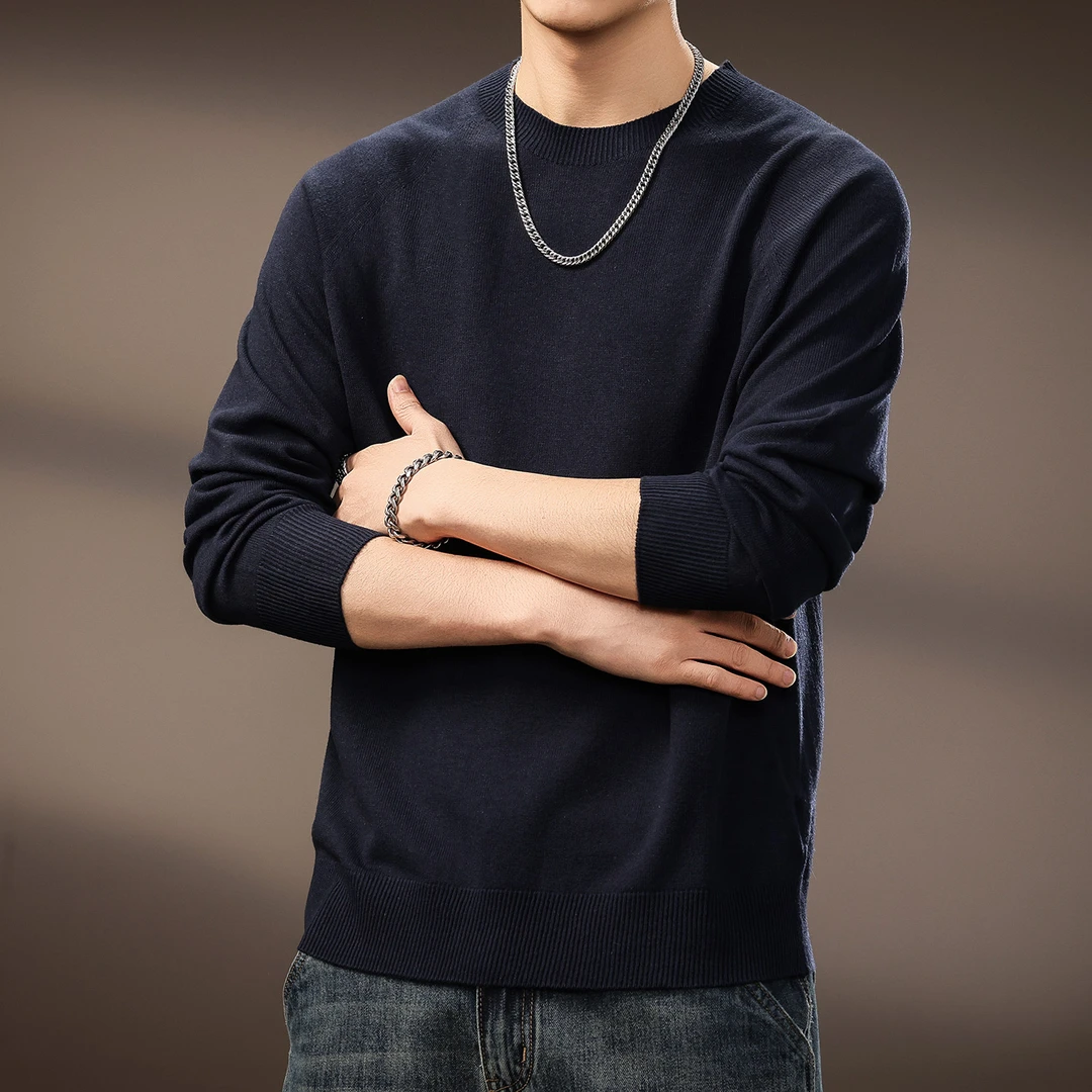 Cebrodz秋冬季潮牌纯色柔软毛衣男士宽松简约保暖圆领长袖打底衫