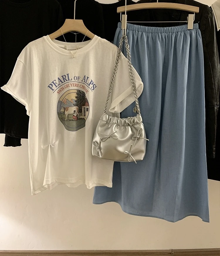 清 亚麻棉质后开叉半裙