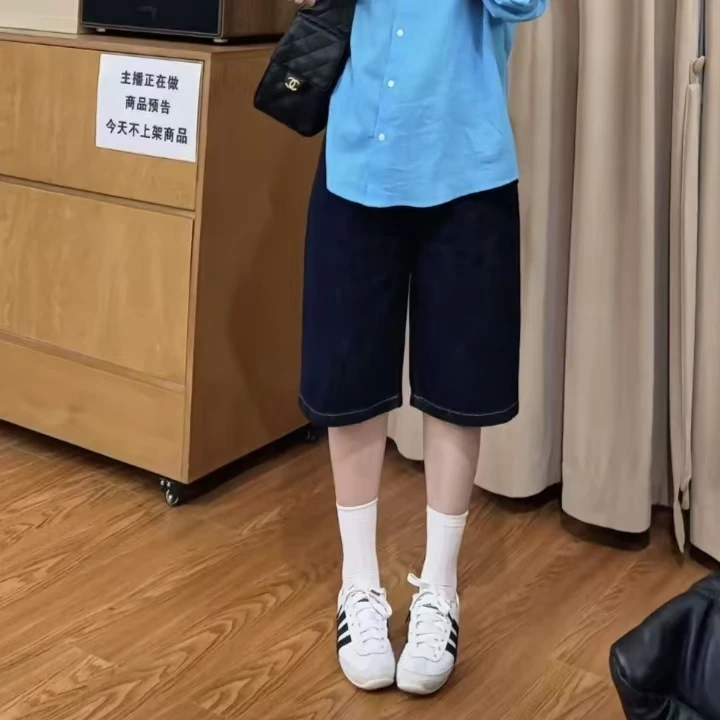 13461余小鱼 【丹宁少女】丹宁色简约百搭休闲显瘦韩版牛仔中裤女装