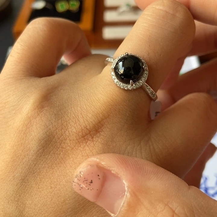 翡翠戒指银S925镶嵌戒指