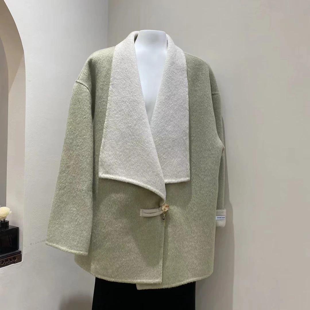【88527-03】秋冬翻领气质毛呢外套
