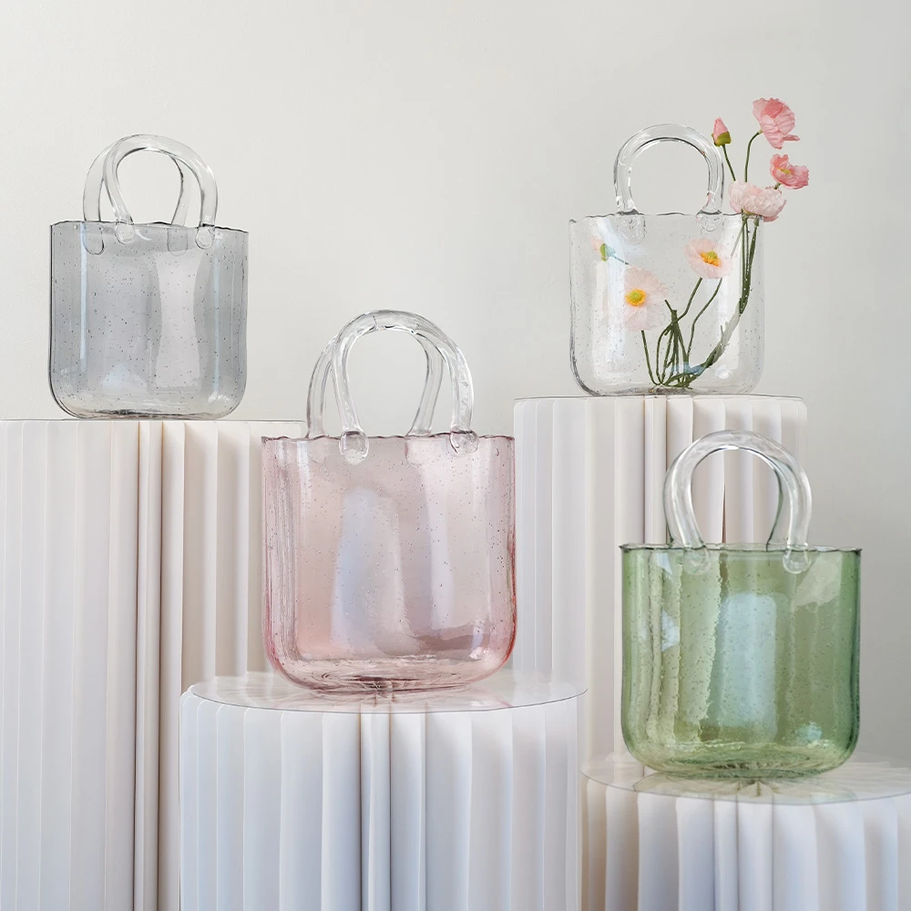 北欧ins风包包玻璃花瓶水培鲜花篮养鱼客厅摆件