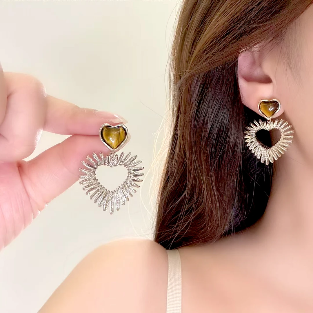 铜合金耳饰 c119丽银【美拉德爱心耳环】气质潮流女神爱心耳饰5824