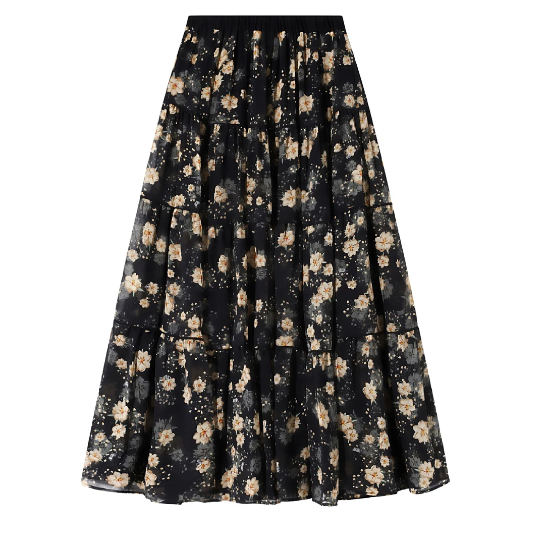 简约洋气碎花松紧腰显瘦半身裙 W60069