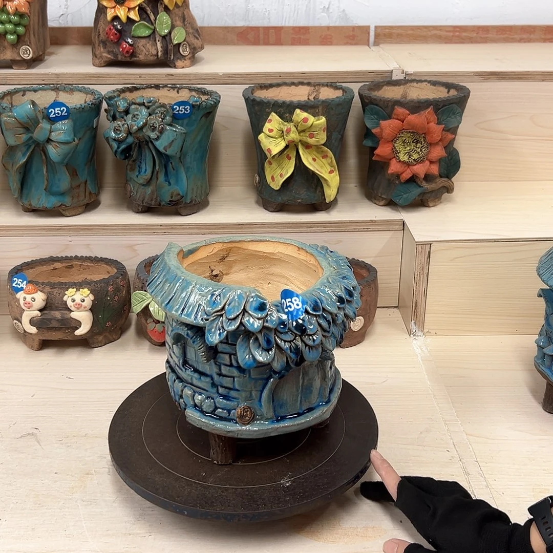 紫砂花盆258号微瑕内口13外高17