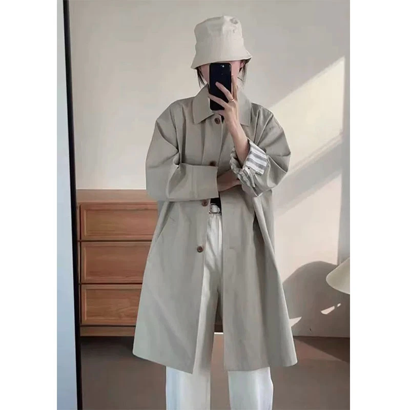 大码女装气质Polo领中长款风衣外套2025春秋新款大衣长袖外搭百搭