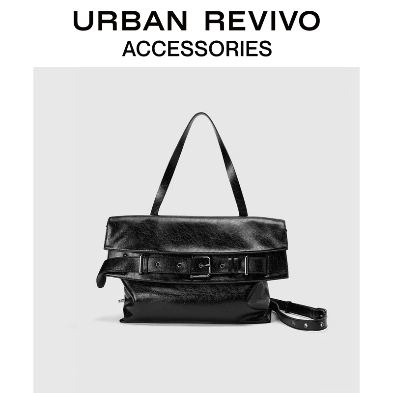 URBAN REVIVO2025秋季新款女双盖头可调单肩斜挎包UAYB50113
