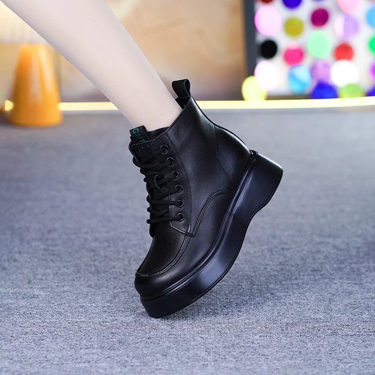 1181-1新款真皮时尚百搭短靴头层牛皮圆头松糕厚底保暖休闲短靴女