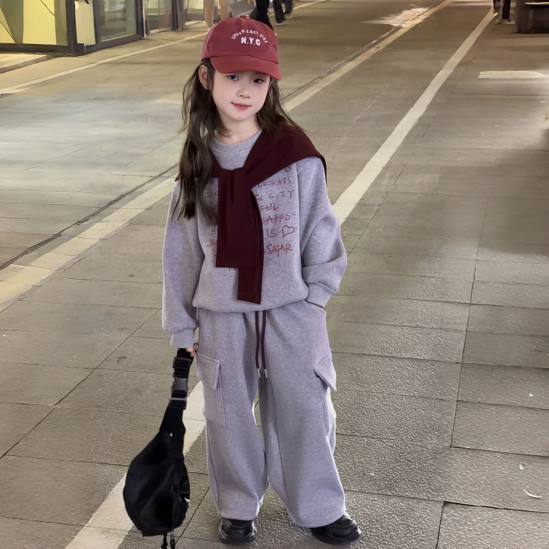 女童披肩卫衣套装秋冬季2025新款儿童秋装洋气时髦女大秋冬两件套