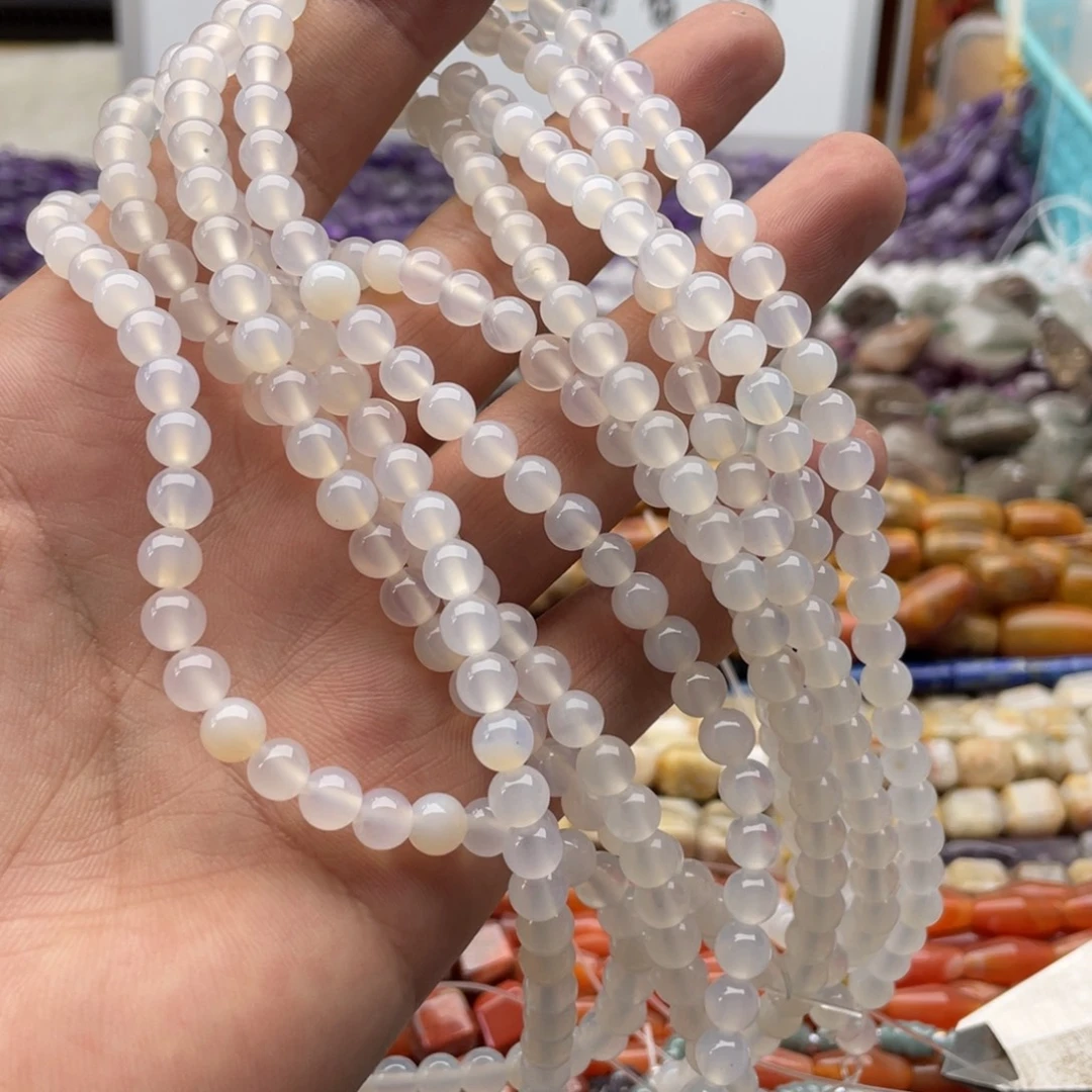 玛瑙/玉髓合金珠宝半成品一条装卡6mm白玛瑙圆珠