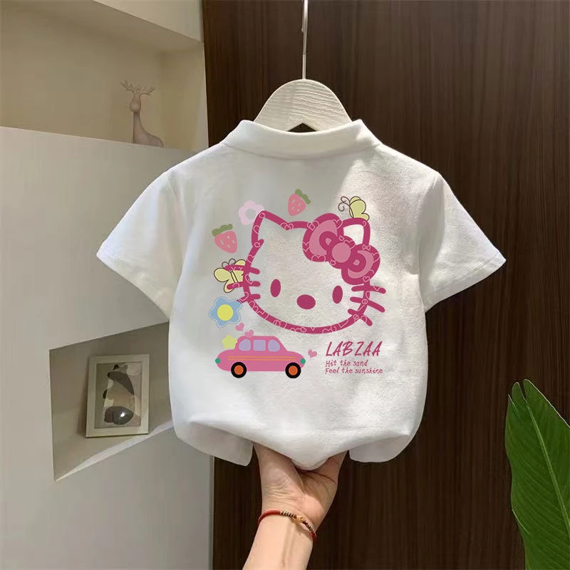 女童洋气夏季Polo衫纯棉短袖夏装卡通可爱印花上衣翻领韩版外穿搭