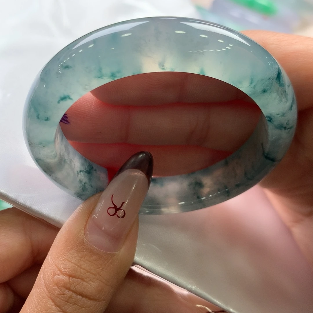 翡翠未镶嵌手镯19号高冰蓝花翠