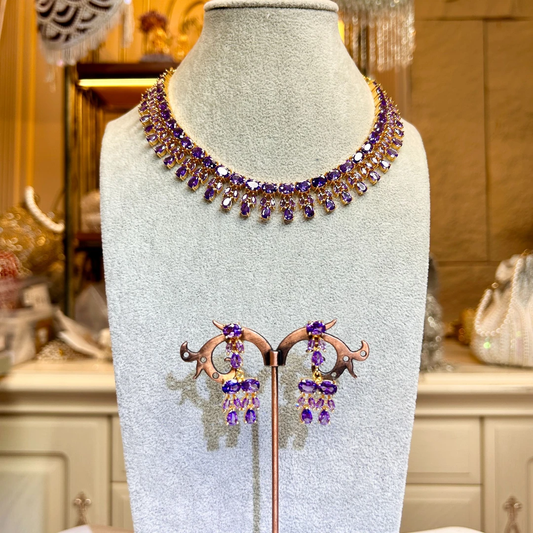 铜合金玻璃项链 印度印巴项链套装【04439】轻奢紫色欧美复古24009