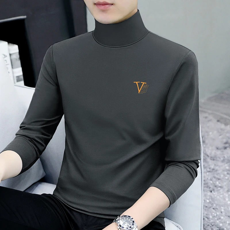 高领衫纯棉t恤男士长袖秋冬季2025新款男装打底衫帅气秋衣时尚潮