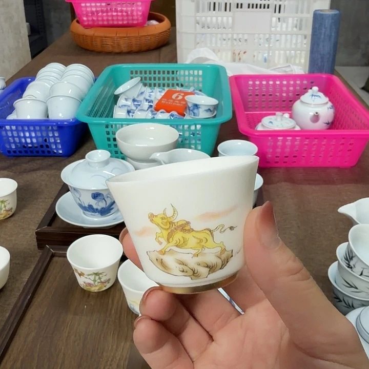 素烧羊脂玉高端如意杯两个一组牛气冲天