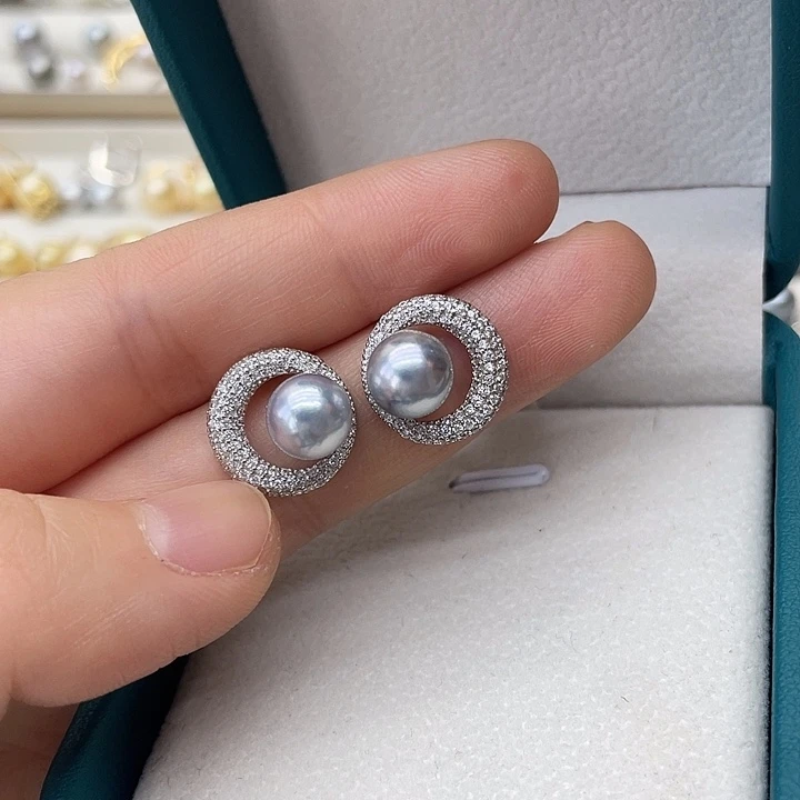银S925镶嵌海水珍珠耳饰