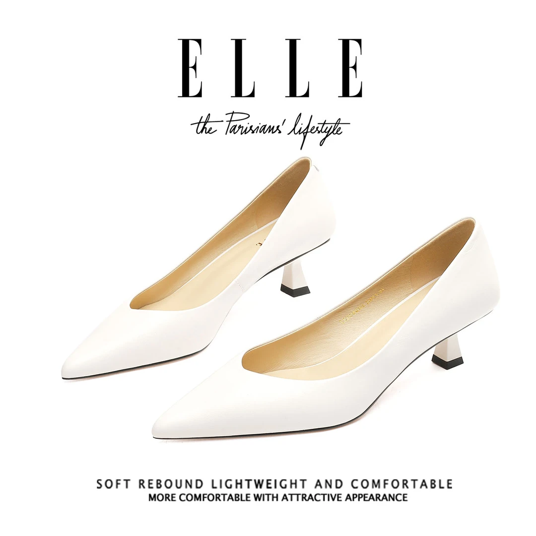 【内外羊皮】ELLE久穿不累妈妈鞋办公室一脚蹬高跟鞋洋气职业单鞋女